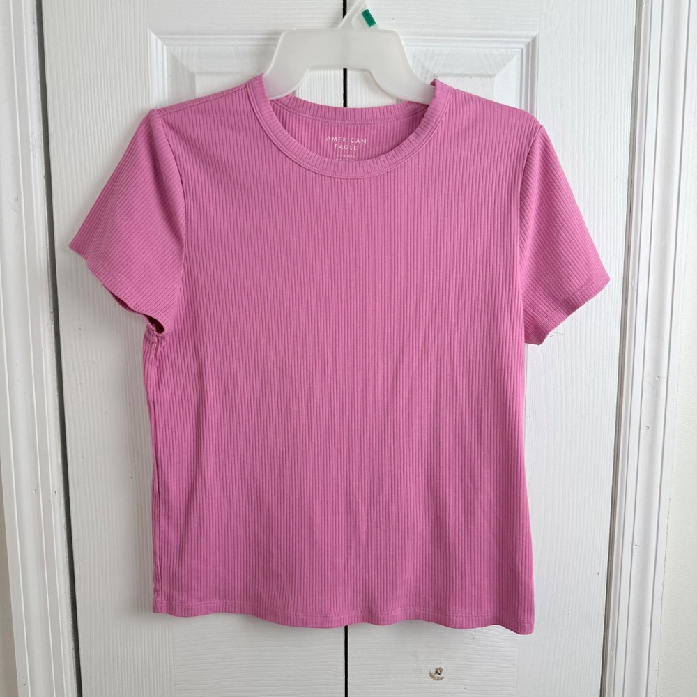 American Eagle Ribbed Short Sleeve Tee XL Pink Y2K Minimalist Baby Tee